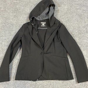 Beta Brand Womens Blazer M Black Solid Stretch Travel Removable Hood